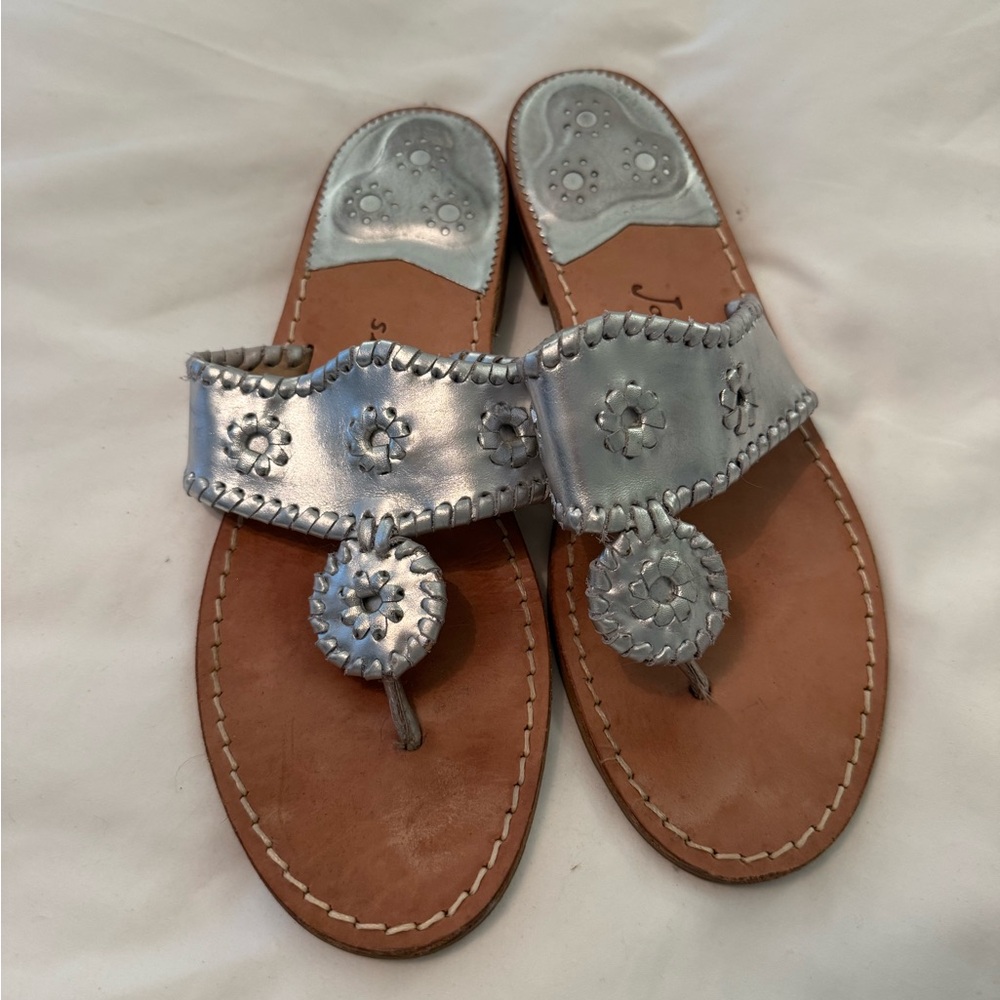 Jack Rogers Women's Leather Sandals Silver Size 10
